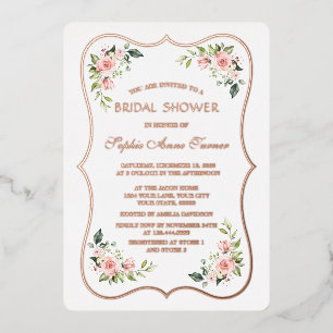 Luxuriöse rosa Blume Rose Gold Frame Brautparty Folieneinladung