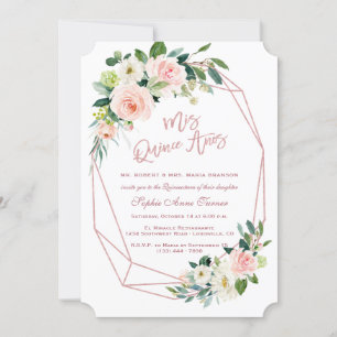 Luxuriöse Rosa Blume Rose Gold Quinceñera Einladung
