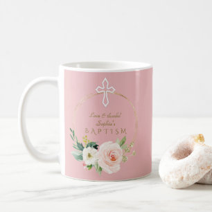 Luxuriöse Rosa Blush Bloral Weiße Taufe Kaffeetasse