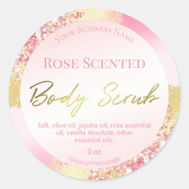 Luxuriöse Rosa Glitzer Gold Tinte Body Scrub Label Runder Aufkleber