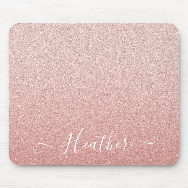 Luxuriöse Rosa Glitzer Monogram Name Mousepad (Vorne)