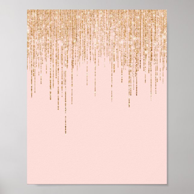 Luxuriöse Rosa Gold Funkelnd Glitzer Fringe Poster (Vorne)