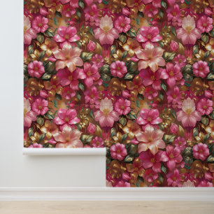 Luxuriöse rosa goldfarbene botanische Wand bedeckt