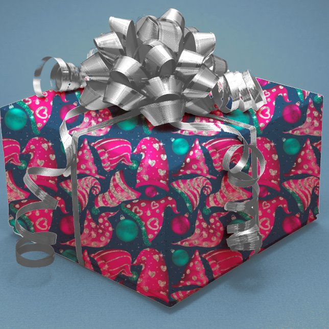 Luxuriöse rosa Imitate Glitzer gnomes hat Weihnach Geschenkpapier Set (Von Creator hochgeladen)