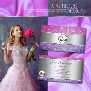 Luxuriöse Rosa Lila Glitzer Stars Logo Silber Dek Visitenkarte