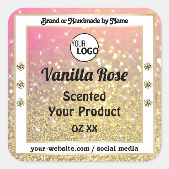 Luxuriöse Rosa Lila Gold Glitzer Logo Quadratischer Aufkleber (Vorderseite)