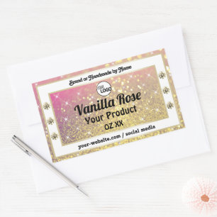Luxuriöse Rosa Lila Gold Glitzer Logo Rechteckiger Aufkleber