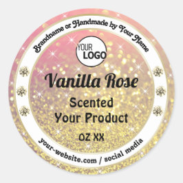 Luxuriöse Rosa Lila Gold Glitzer Logo Runder Aufkleber