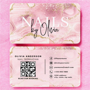 Luxuriöse rosa Marmor-Nageltechnik-Branding Visitenkarte