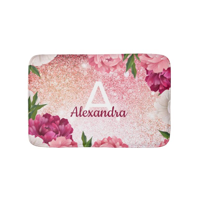 Luxuriöse rosa Monogram Glitzer Badematte (Vorderseite)