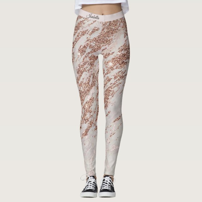 Luxuriöse Rosa Rose Glitzer Marmor Text hinzufügen Leggings (Vorderseite)