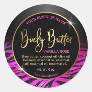 Luxuriöse rosa schwarze Zebra Druck Body Butter La Runder Aufkleber