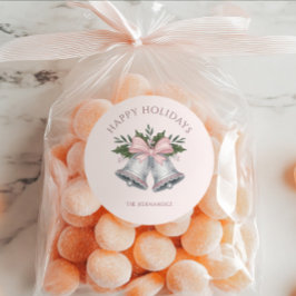 Luxuriöse rosa und silberne Glitter-Jingle-Bells-B Runder Aufkleber