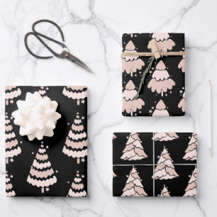 Luxuriöse Rosa Weihnachtsbaummuster Elegant Einfac Geschenkpapier Set