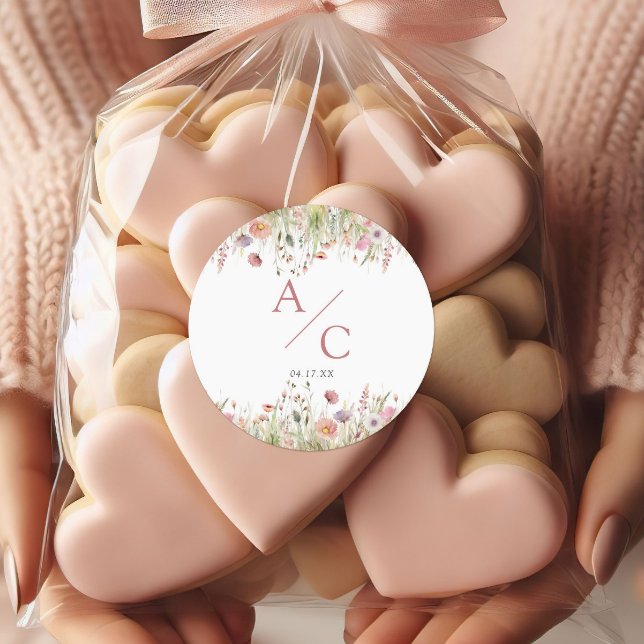 Luxuriöse, rosa Wildblume Hochzeit Runder Aufkleber (Von Creator hochgeladen)