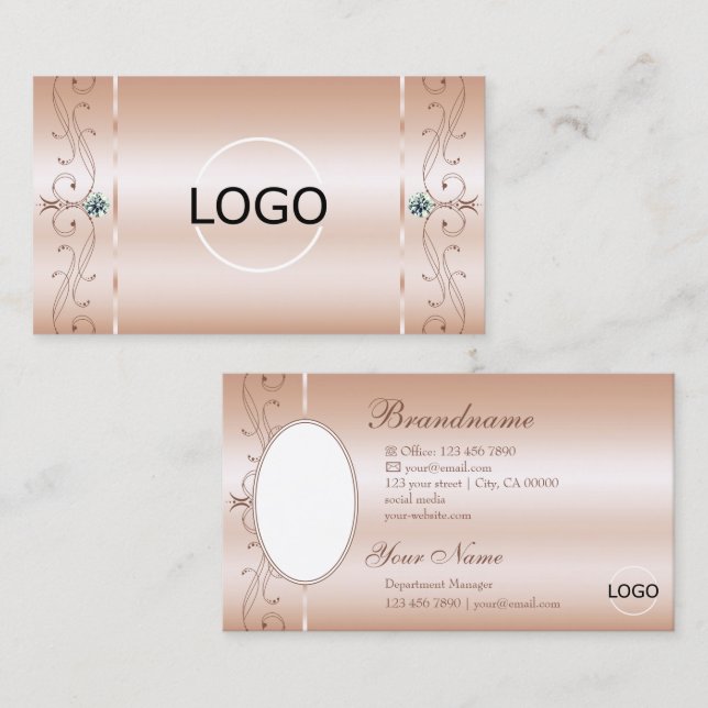 Luxuriöse Rose Coral Squiggled Jewels Logo und Fot Visitenkarte (Vorne/Hinten)