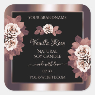 Luxuriöse Rose Gold Black Product Labels Floral Ro Quadratischer Aufkleber