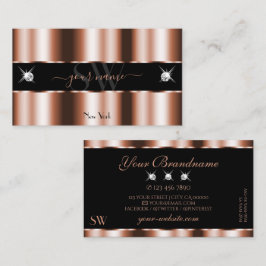 Luxuriöse Rose Gold Black Sparkle Jewels Initials Visitenkarte