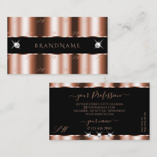 Luxuriöse Rose Gold Black Sparkle Jewels Monogram Visitenkarte