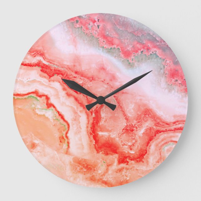 Luxuriöse Rose Gold Blush Mineral Agate Große Wanduhr (Vorderseite)