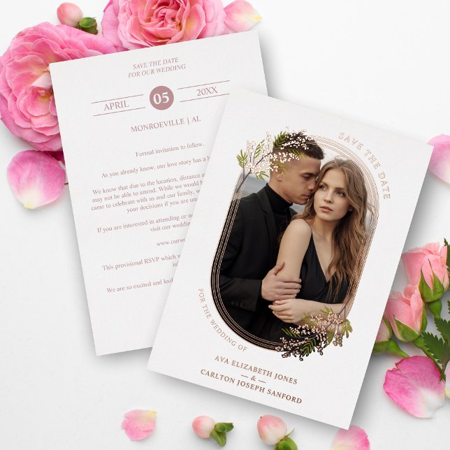 Luxuriöse Rose Gold Branches Blätter Oval Frame Fo Folieneinladung (Von Creator hochgeladen)