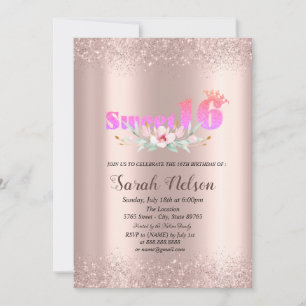 Luxuriöse Rose Gold Glitzer Aquarell Blume 16 Einladung