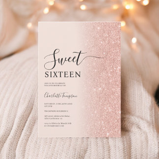 Luxuriöse Rose Gold Glitzer Blush Pink Sweet 16 Einladung