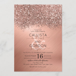 Luxuriöse Rose Gold Glitzer Confetti Metallic Wedd Einladung