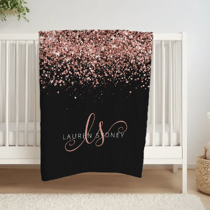 Luxuriöse Rose Gold Glitzer Elegantes Monogramm Fleecedecke