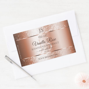 Luxuriöse Rose Gold Glitzer Initials Produktmarken Rechteckiger Aufkleber