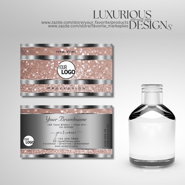 Luxuriöse Rose Gold Glitzer Stars und Logosilber Visitenkarte (Von Creator hochgeladen)