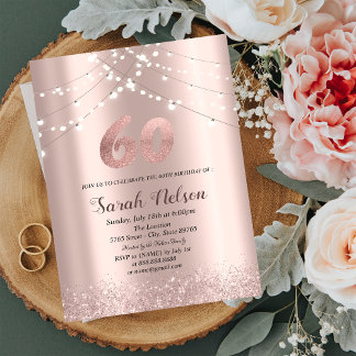 Luxuriöse Rose Gold Glitzer String Lights Einladung