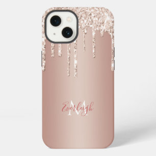 Luxuriöse Rose Gold Glitzer Tropfen mit Name/Monog iPhone 13 Hülle