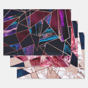 Luxuriöse Rose Gold Liquid Paint Marble Geometrie Geschenkpapier Set