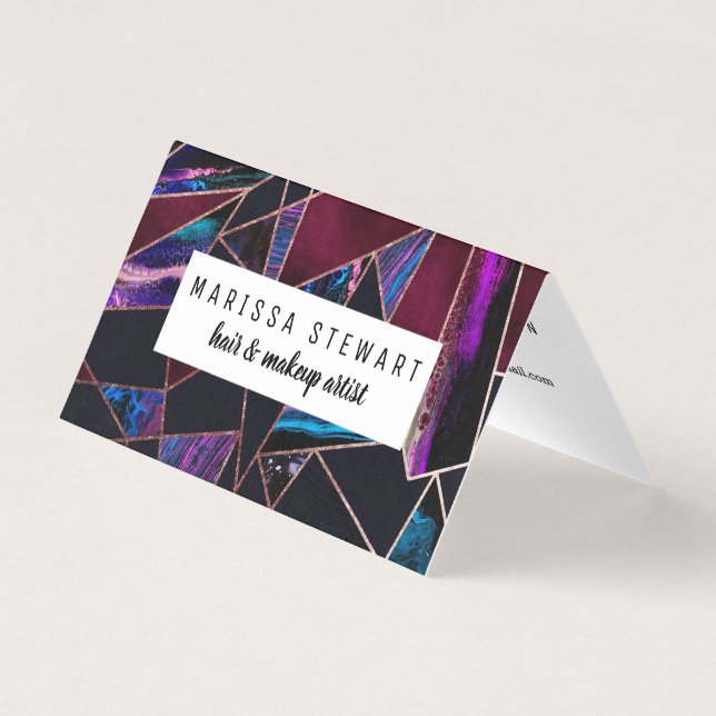 Luxuriöse Rose Gold Liquid Paint Marble Geometrie Visitenkarten (Vorderseite)