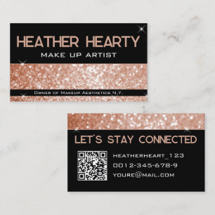Luxuriöse Rose Gold Peach Pink Glitzer mit QR Code Visitenkarte
