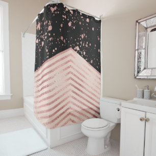 Luxuriöse Rose Gold Pink Black Zickzack Paint Spri Duschvorhang