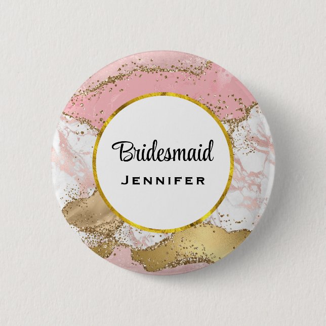 Luxuriöse Rose Gold Pink Marmor Design Bridesmaid Button (Vorderseite)