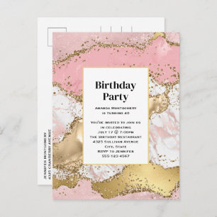 Luxuriöse Rose Gold Pink Marmor Design Geburtstag Einladungspostkarte