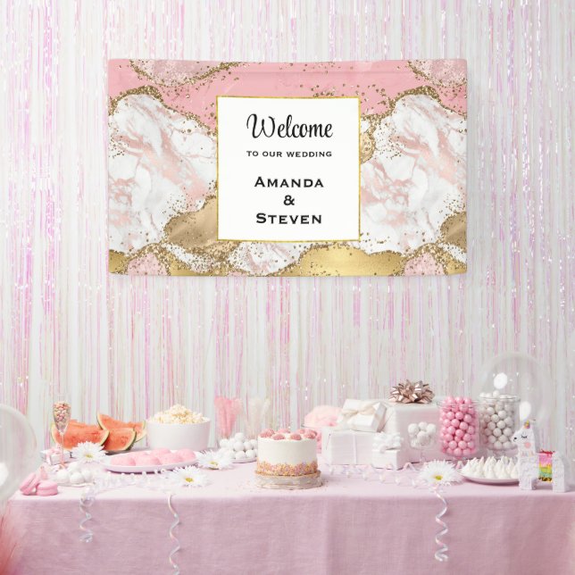 Luxuriöse Rose Gold Pink Marmor Design Hochzeit Banner (Party)
