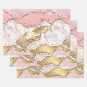 Luxuriöse Rose Gold Pink Marmordesign Geschenkpapier Set