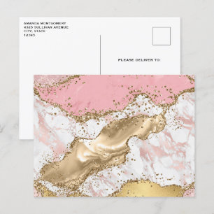 Luxuriöse Rose Gold Pink Marmordesign Postkarte