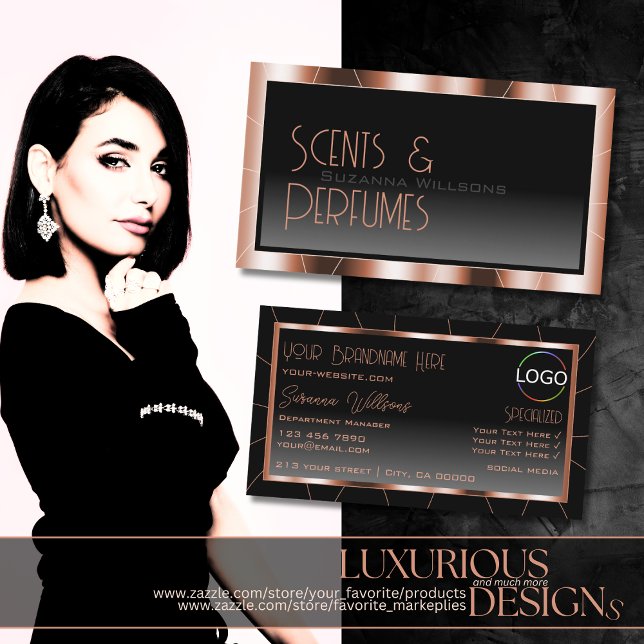 Luxuriöse Rose Gold Schwarz mit Logo Luxus Visitenkarte (Von Creator hochgeladen)