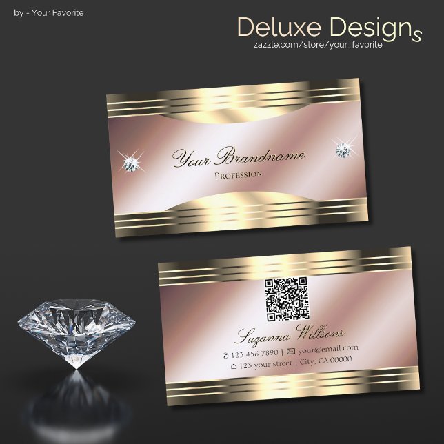 Luxuriöse Rose Gold Shiny Diamonds mit QR Code Visitenkarte (Von Creator hochgeladen)