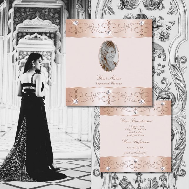 Luxuriöse Rose Gold Verzierte Ornamente Foto Luxe  Quadratische Visitenkarte (Von Creator hochgeladen)