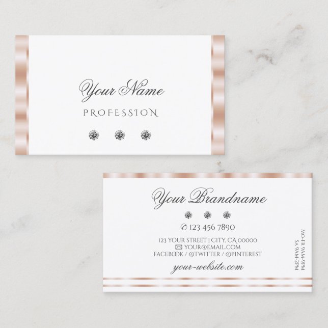Luxuriöse Rose Gold White Sparkling Juwelen Stilvo Visitenkarte (Vorne/Hinten)