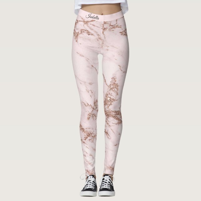 Luxuriöse Rose Rosa Glitzer Marmor Text hinzufügen Leggings (Vorderseite)
