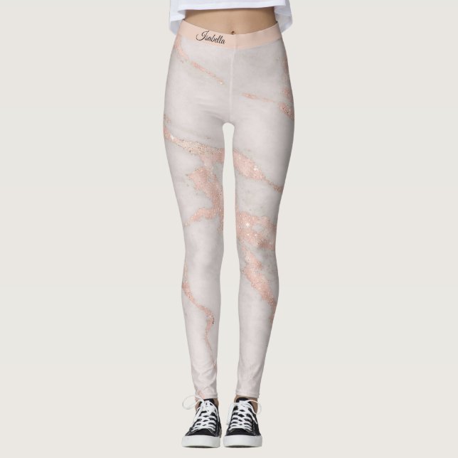 Luxuriöse Rose Rosa Rosa Glitzer Marmor Hinzufügen Leggings (Vorderseite)