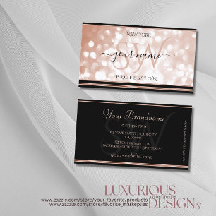 Luxuriöse Roségold Glitter Initialen Luxus Schwarz Visitenkarte