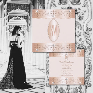 Luxuriöse Roségold-Verzierungen Monogramm Luxus Quadratische Visitenkarte